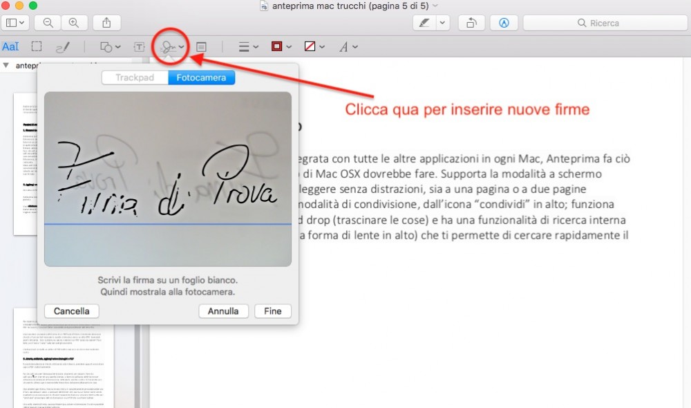 Anteprima Mac inserire firma in un pdf